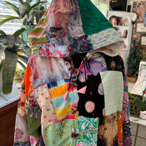 Hippie Patchwork Floral Embroidery Button Up Hooded Sweatshirt Size XXL - Picture 1 of 12